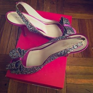 Kate Spade multi sparkle glitter pink satin sandal